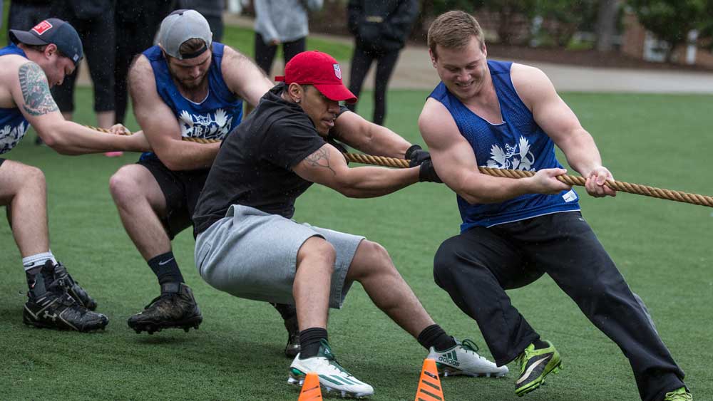 Greek students play tug-of-war.