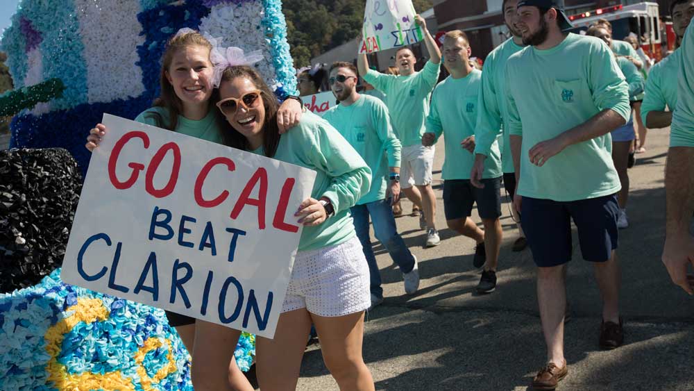 Homecoming float with students at PennWest California.